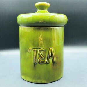 Art Pottery TEA Canister Retro Laurentian Pottery Avocado Green Jar 70s Kitchen